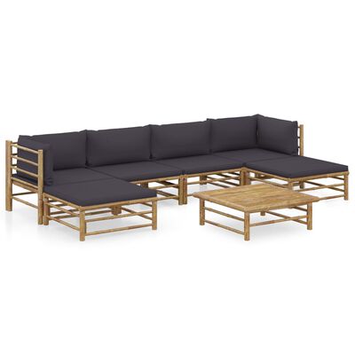 vidaXL 7 Piece Patio Lounge Set with Dark Gray Cushions Bamboo