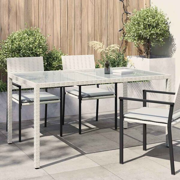vidaXL Garden Table White Poly rattan, tempered glass, powder-coated steel