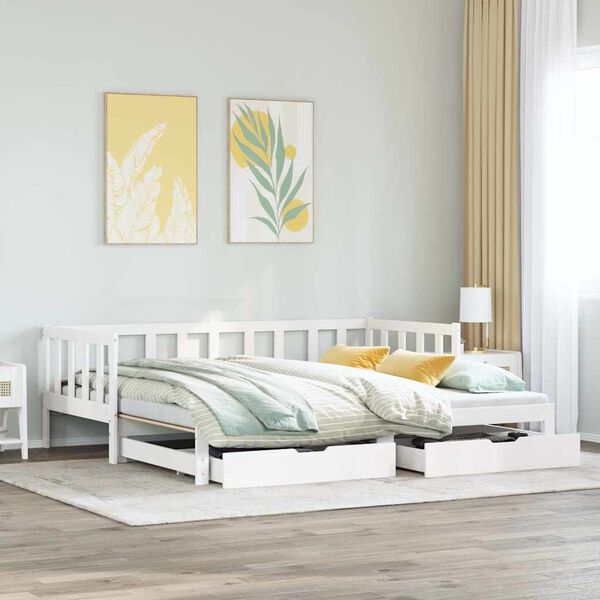 vidaXL Daybed With Trundle White Solid pinewood