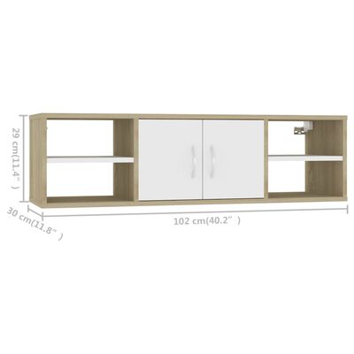 vidaXL Wall Shelf Sonoma Oak and White 40.2"x11.8"x11.4" Engineered Wood