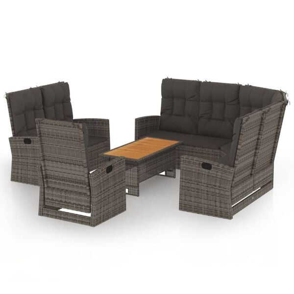 vidaXL Garden Lounge Set Grey PE Rattan 4 Piece Set Adjustable Armrests