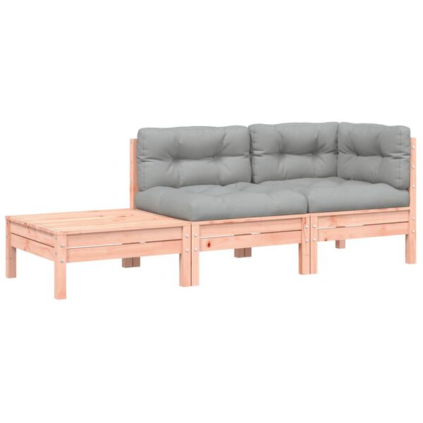 vidaXL Patio Sofa with Cushions and Footstool Solid Wood Douglas