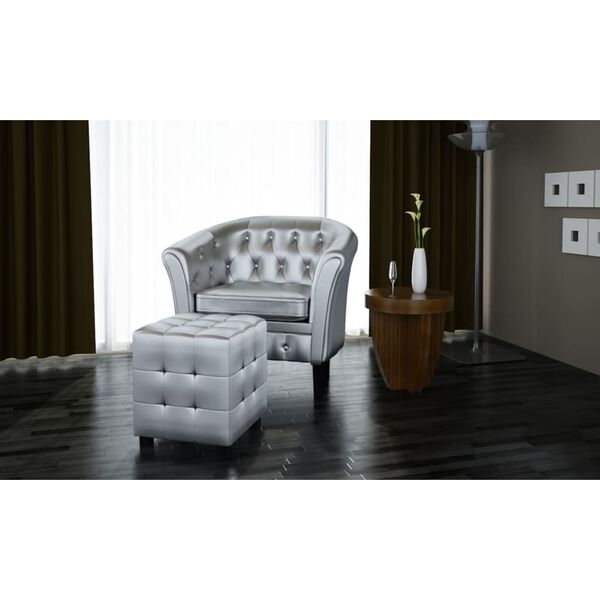 vidaXL Chesterfield Set of 2 Silver Wood Standard Durable