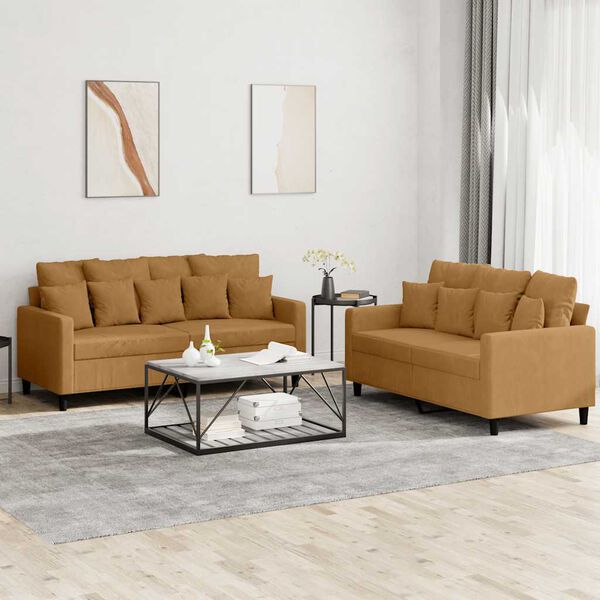 vidaXL Sofa Set Brown Velvet (100% polyester), metal, textilene, plywood