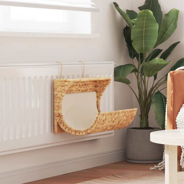 vidaXL Cat Bed Brown Water hyacinth, Metal, Polyester 14.6 x 7.9 x 7.9 in