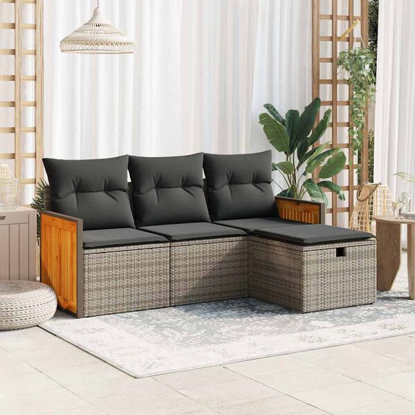 vidaXL Garden Sofa Set Grey PE Rattan