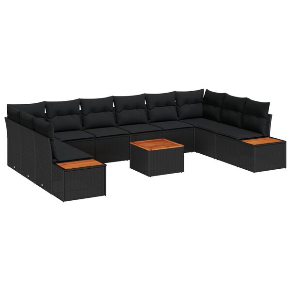 vidaXL Garden Sofa Set with Cushion 11 pcs Black Poly rattan