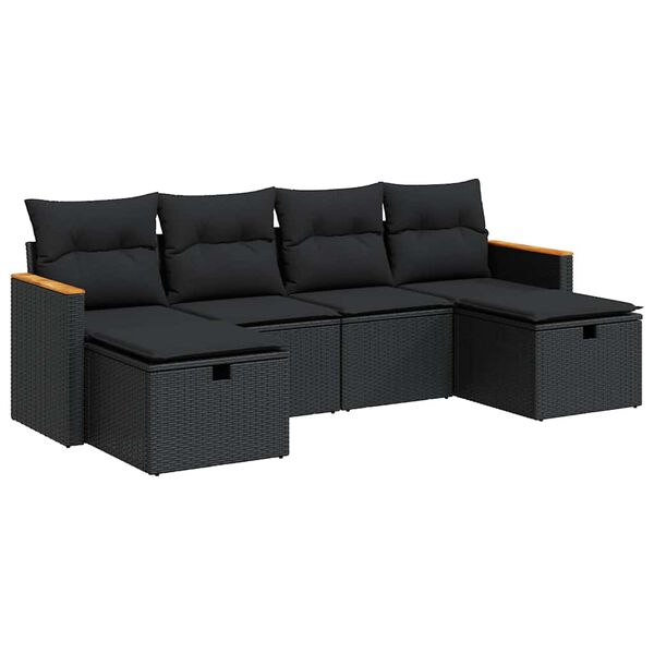 vidaXL Patio Sofa Set Black PE Rattan Large Adjustable Armrests