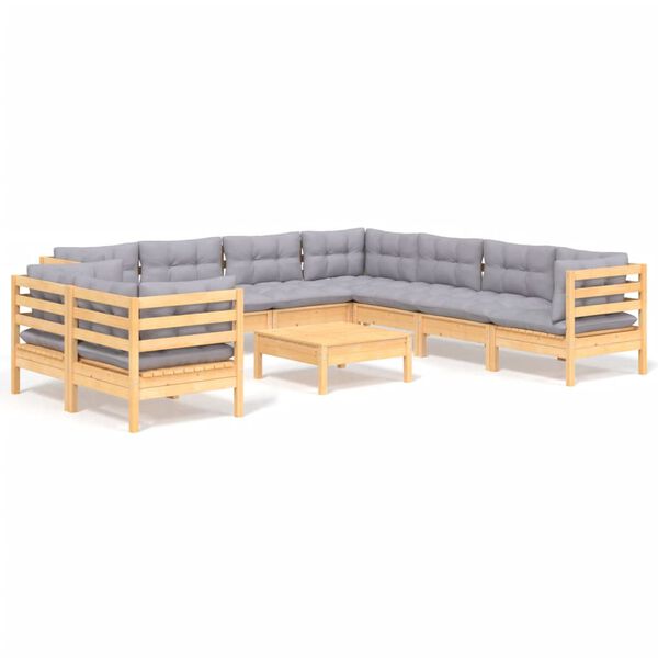 vidaXL Garden Lounge Set Grey Solid pinewood, fabric (100% polyester)