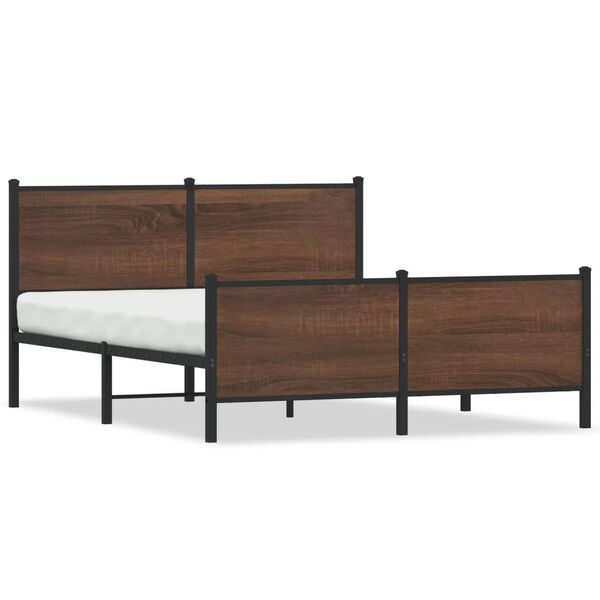 vidaXL Bed Frame Brown oak Steel, engineered wood 55 x 75 in Bed Frame