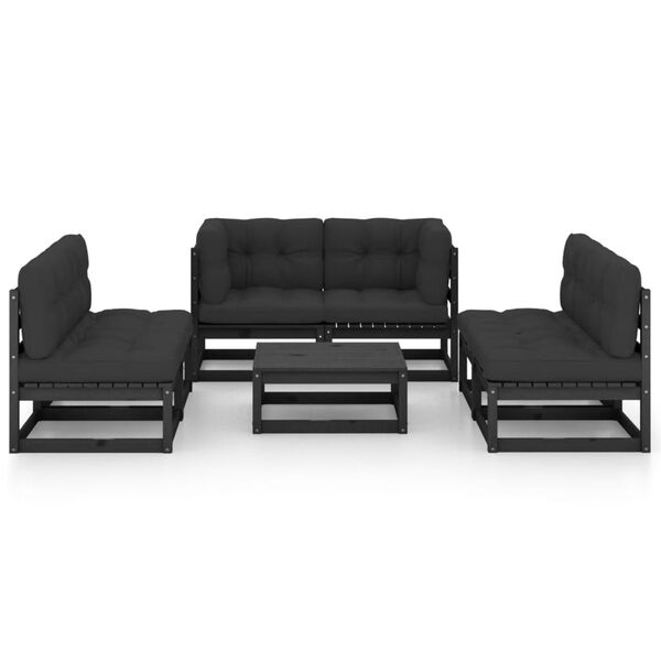vidaXL Garden Lounge Set Black Solid Pine wood, Fabric (100% polyester)