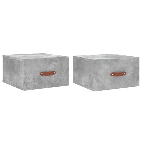 vidaXL Wall-mounted Bedside Cabinet Set of 2 Concrete Grey Engineered wood
