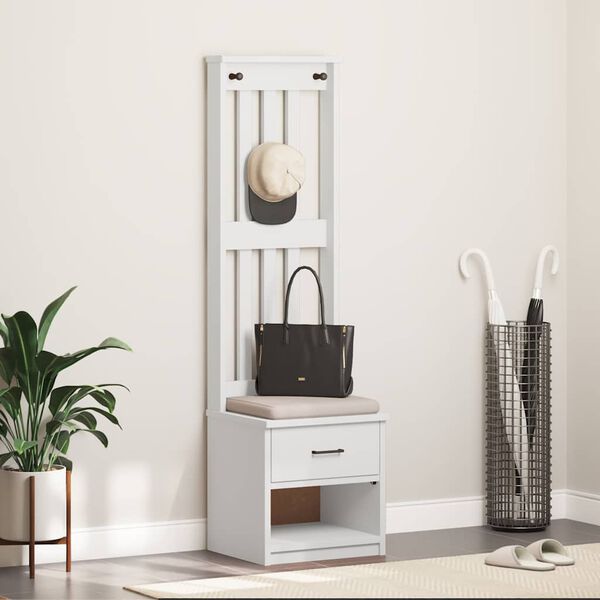 vidaXL Hall Tree White Solid pine, engineered wood 17.7x15.7x62.8 in