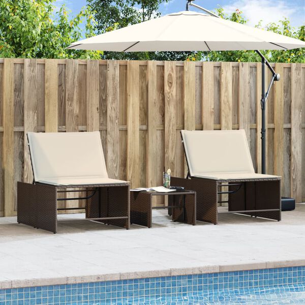 vidaXL Sun Lounger Brown PE Rattan Large Foldable