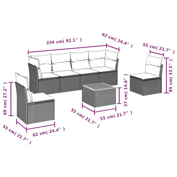 vidaXL Garden Sofa Set Black and Brown PE Rattan Medium Modular