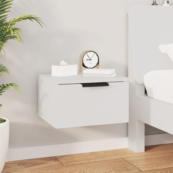 vidaXL Wall-mounted Bedside Cabinet White Engineered wood Small