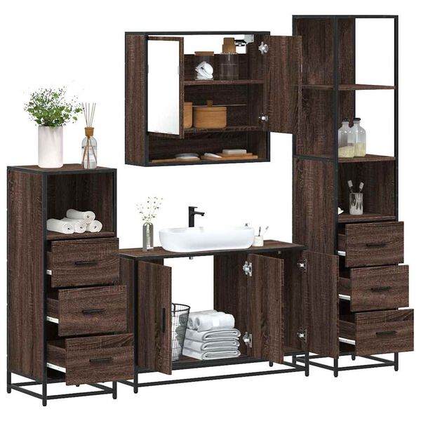 vidaXL Bathroom Furniture Set Brown Oak Engineered Wood, Metal Large