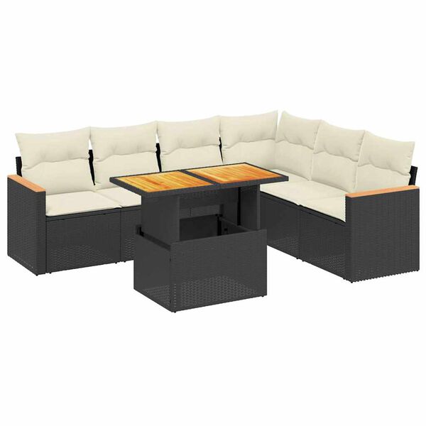 vidaXL Garden Sofa Set Black with Cream White Cushions