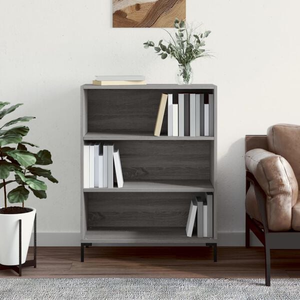 vidaXL Bookcase Grey Sonoma Engineered Wood & Metal Medium Bookcase