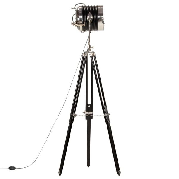 vidaXL Floor Lamp Black and silver Solid mango wood, steel, aluminum