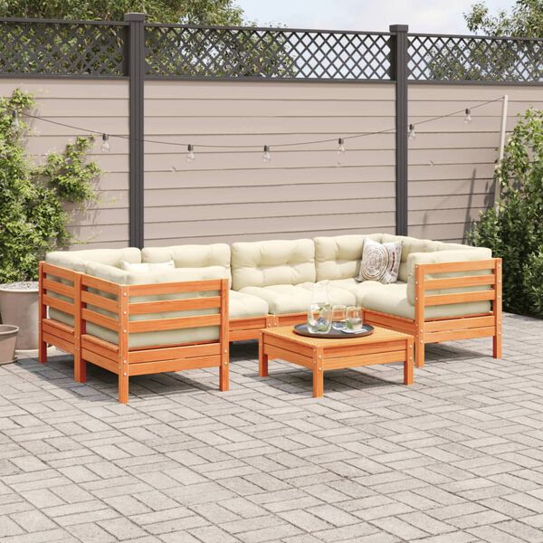 vidaXL Garden Sofa Set Wax Brown Solid Pine Wood, Oxford Fabric Large