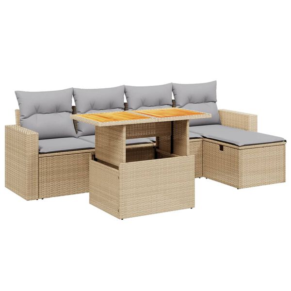 vidaXL Garden Sofa Set Beige PE rattan 6 Piece Adjustable Feet