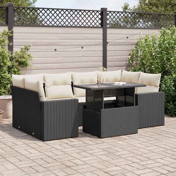 vidaXL Garden Sofa Set Black PE rattan 7 Piece Modular Garden Sofa Set