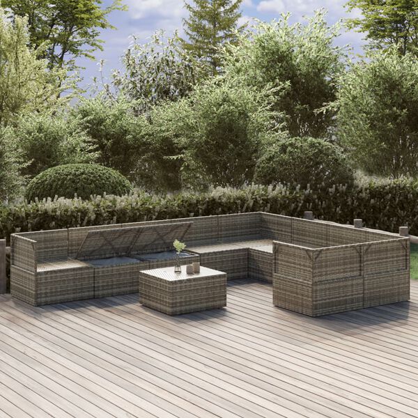 vidaXL Garden Lounge Set Grey PE rattan, powder-coated steel, polyester, PVC