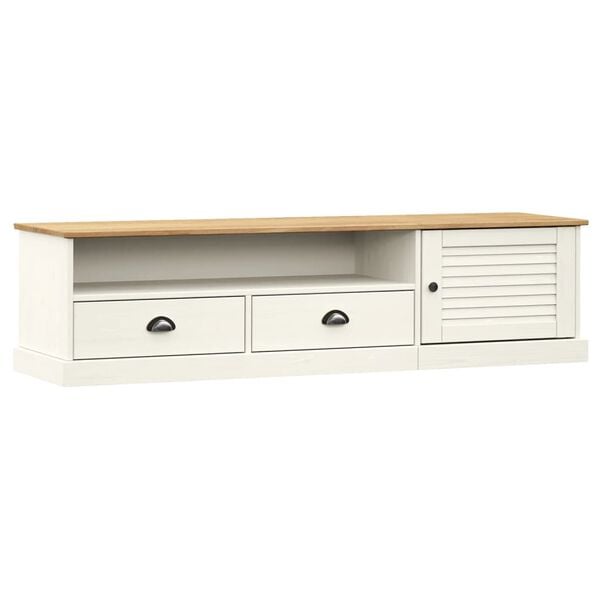 vidaXL TV Cabinet White Solid pine wood, engineered wood, metal