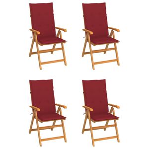 vidaXL Patio Chairs 4 pcs with Wine Red Cushions Solid Teak Wood