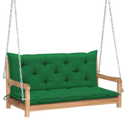 vidaXL Swing Bench with Green Cushion 47.2" Solid Teak Wood