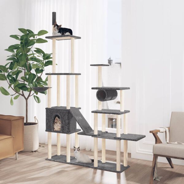 vidaXL Cat Tree Dark Grey Engineered Wood Extra Large Durable Cat Tree