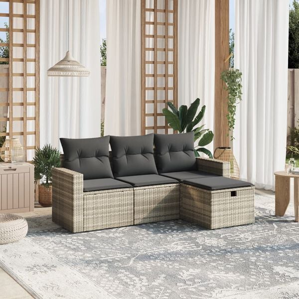 vidaXL Garden Sofa Set Light Grey Poly Rattan, Steel Medium Modular