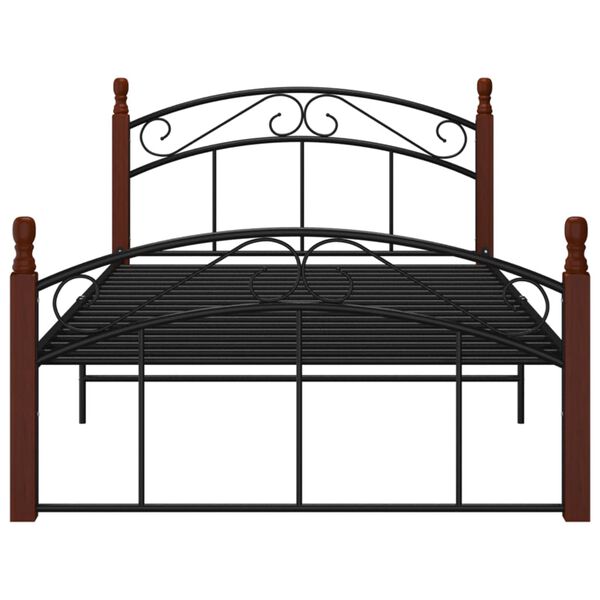vidaXL Bed Frame Black and natural Powder-coated metal, solid oak wood