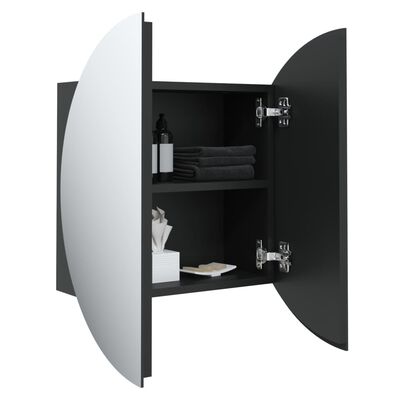 vidaXL Bathroom Cabinet with Round Mirror&LED Black 15.7"x15.7"x6.9"