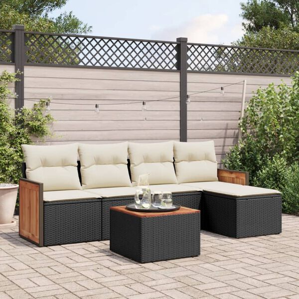 vidaXL Garden Sofa Set Black, Cream White