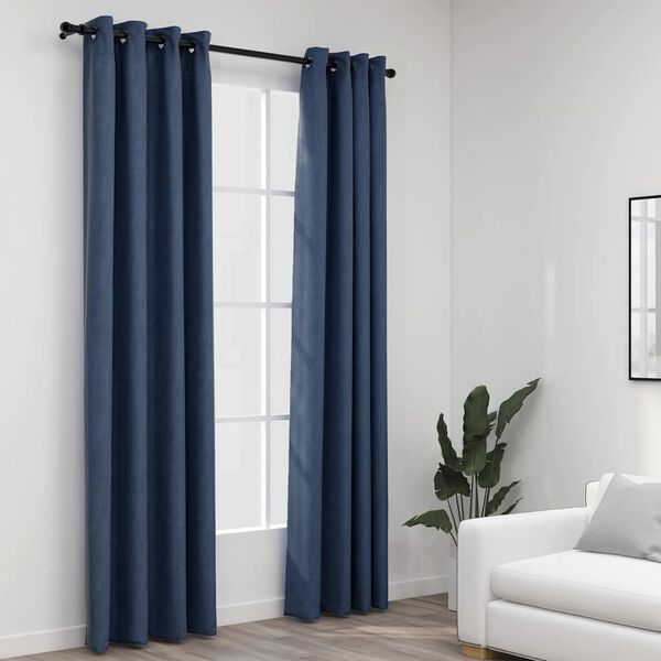 vidaXL Linen-Look Blackout Curtains with Grommets 2 pcs Blue 140x96.5 "