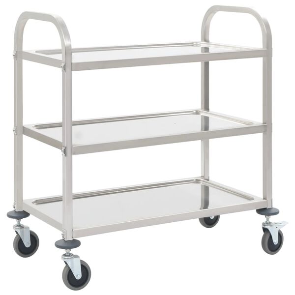 vidaXL 3-Tier Kitchen Trolley 38.0x21.7x35.4" Stainless Steel