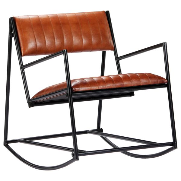vidaXL Rocking Chair Brown and Black Real Leather and Powder-Coated Iron