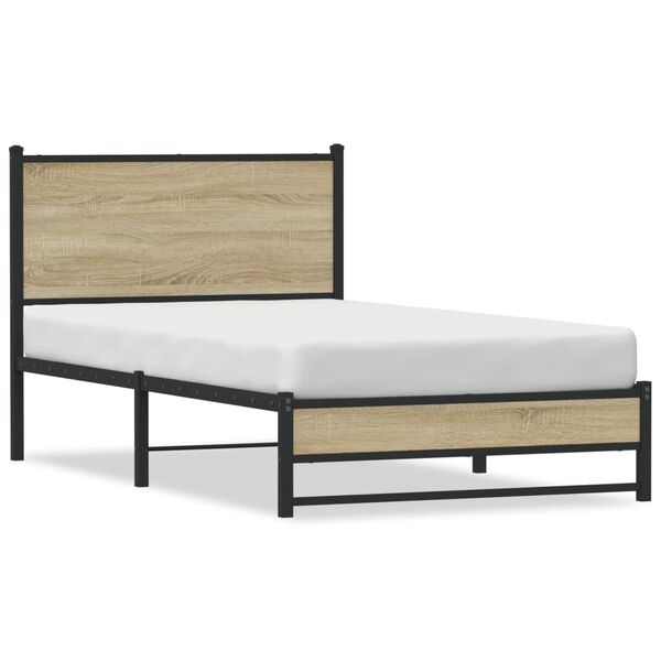 vidaXL Bed Frame Sonoma Oak Steel, Engineered Wood Single Modern