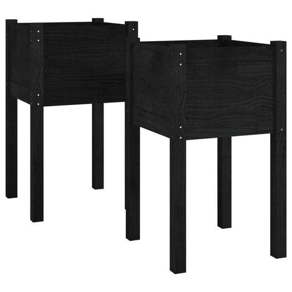 vidaXL Garden Planter Set of 2 Black Solid pinewood 27.6 in high