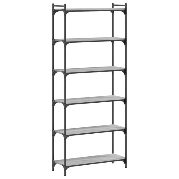 vidaXL Bookcase Grey Sonoma Engineered wood, metal 6-Tier Bookcase