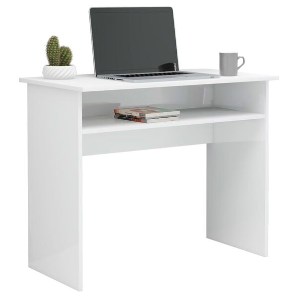 vidaXL Desk High gloss white Engineered wood Compact Desk Rectangular