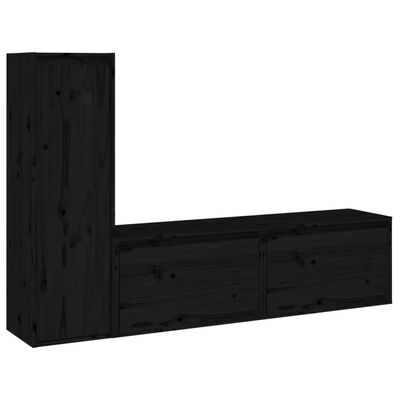vidaXL TV Cabinets 3 pcs Black Solid Wood Pine