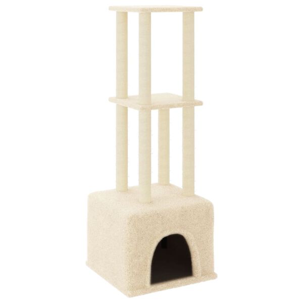 vidaXL Cat Tree Cream Engineered wood, plush, sisal 52.6 in tall Durable