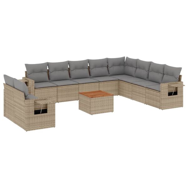 vidaXL Garden Sofa Set Beige PE rattan Large Foldable