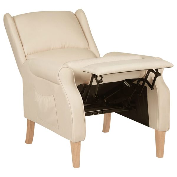 vidaXL Reclining Chair Cream 100% polyester, rubber wood Standard