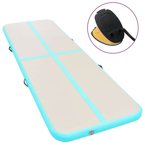 vidaXL Inflatable Gymnastics Mat with Pump 275.6"x39.4"x3.9" PVC Green