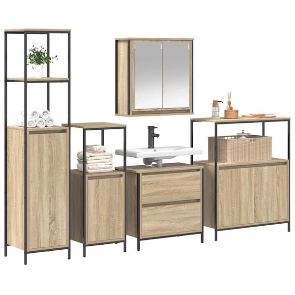 vidaXL Bathroom Furniture Set with Shelf 5 pcs Beige 76.5 x 35 x 95 cm
