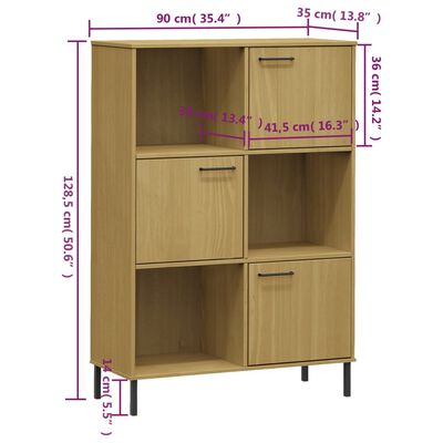 vidaXL Bookcase with Metal Legs Brown 35.4"x13.8"x50.6" Solid Wood OSLO